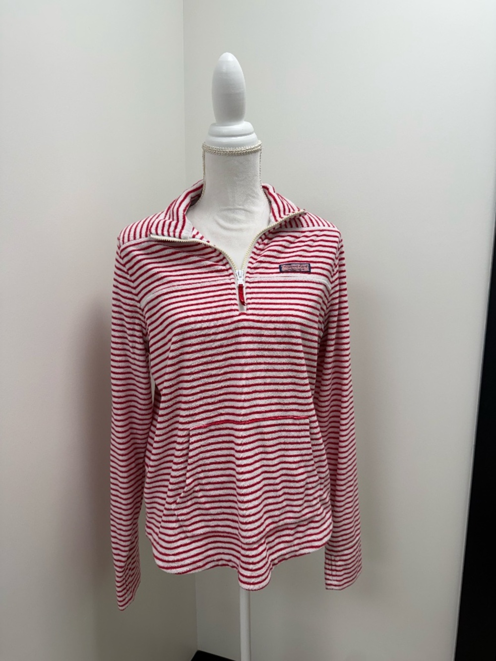 ❤️ Vineyard Vines Red & White Striped Quarter-Zip Pullover – Size Medium ❤️